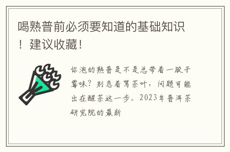 喝熟普前必须要知道的基础知识！建议收藏！