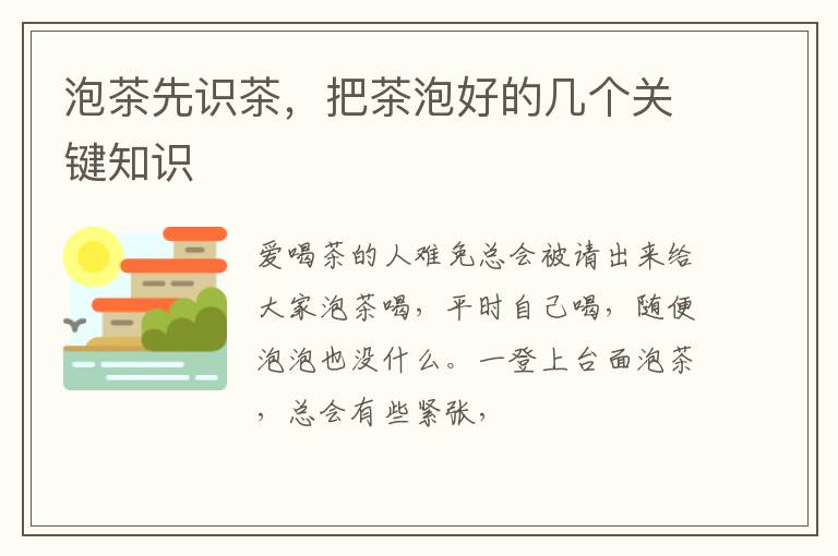 泡茶先识茶，把茶泡好的几个关键知识