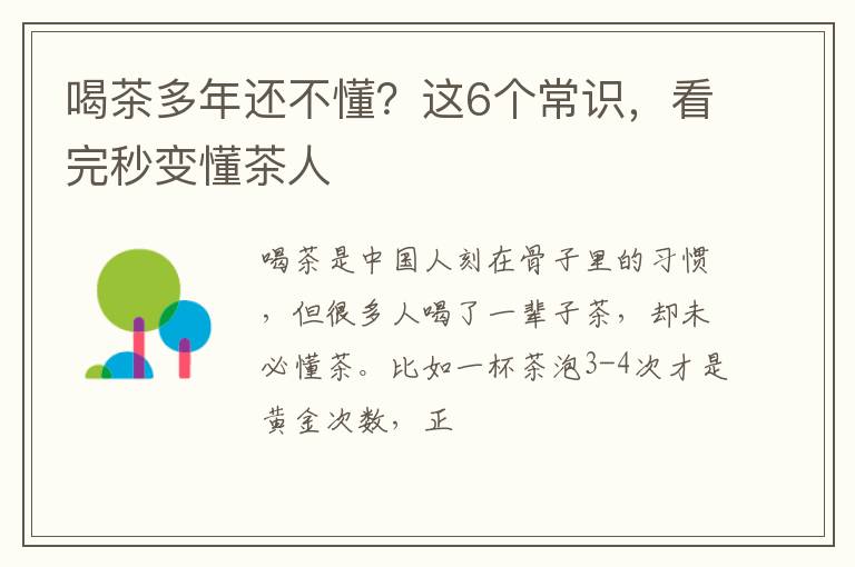 喝茶多年还不懂？这6个常识，看完秒变懂茶人