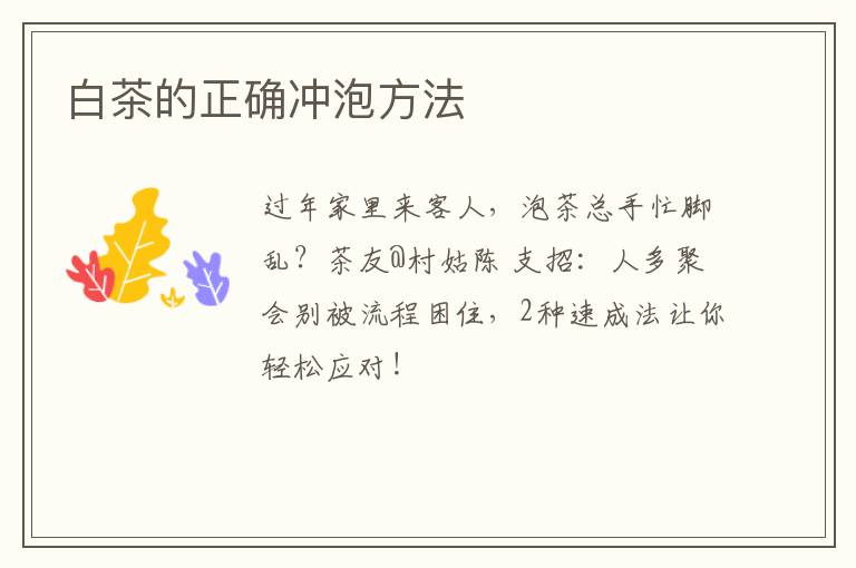 白茶的正确冲泡方法