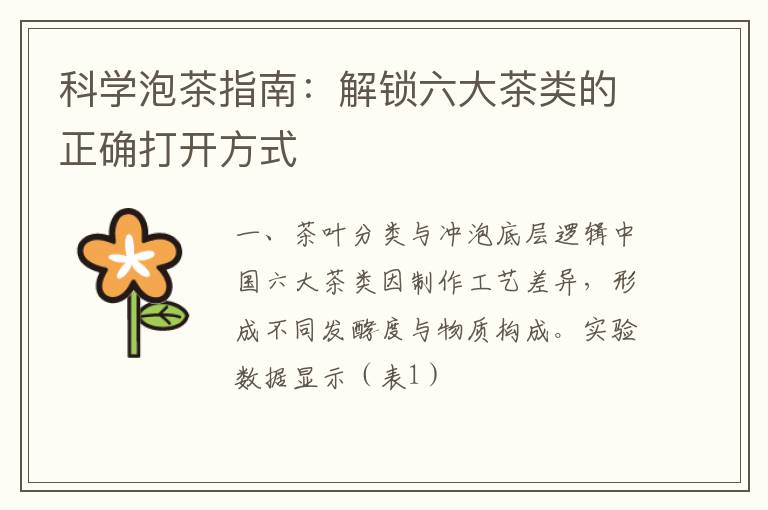 科学泡茶指南：解锁六大茶类的正确打开方式