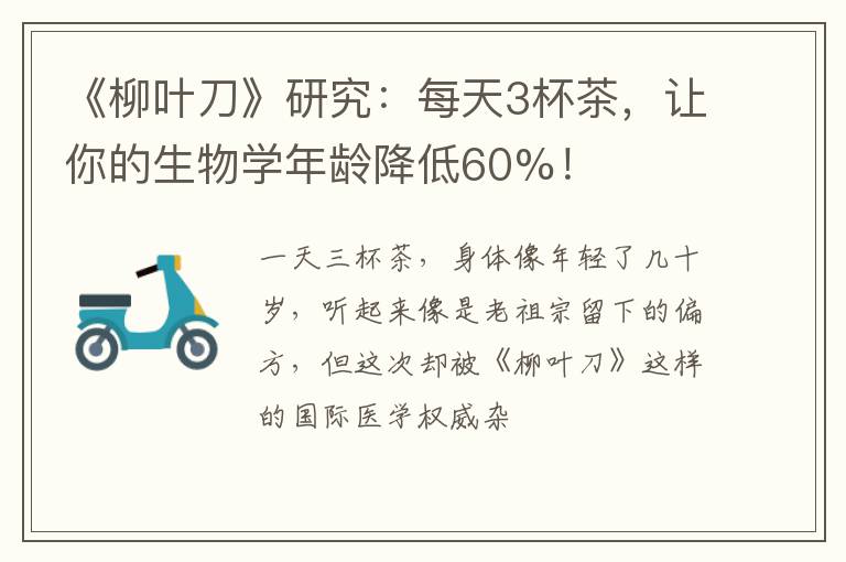 《柳叶刀》研究：每天3杯茶，让你的生物学年龄降低60%！