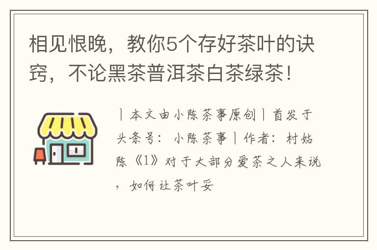 相见恨晚，教你5个存好茶叶的诀窍，不论黑茶普洱茶白茶绿茶！