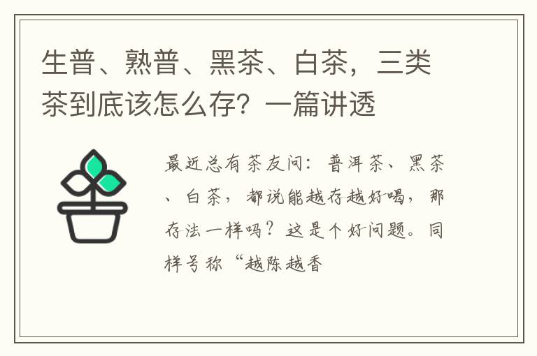 生普、熟普、黑茶、白茶，三类茶到底该怎么存？一篇讲透
