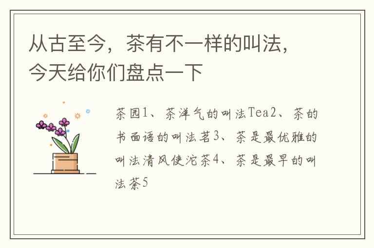 从古至今，茶有不一样的叫法，今天给你们盘点一下