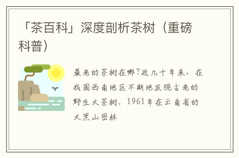 「茶百科」深度剖析茶树（重磅科普）