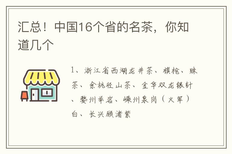 汇总！中国16个省的名茶，你知道几个