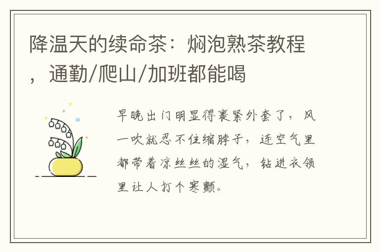 降温天的续命茶：焖泡熟茶教程，通勤/爬山/加班都能喝