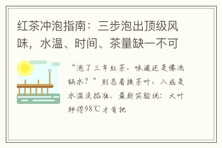 红茶冲泡指南：三步泡出顶级风味，水温、时间、茶量缺一不可必学