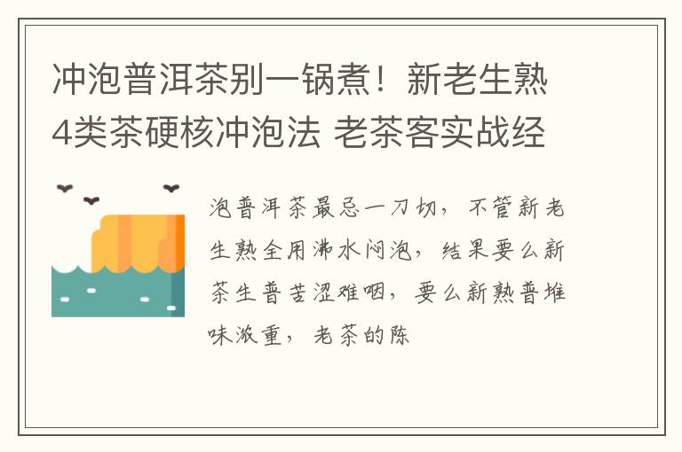 冲泡普洱茶别一锅煮！新老生熟4类茶硬核冲泡法 老茶客实战经验