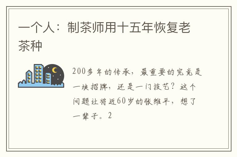 一个人：制茶师用十五年恢复老茶种